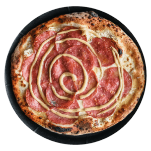 The Le Boxeur pizza has smoked mozzarella, genoa salami, garlic dijon aioli.