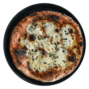 The La Motta pizza has fresh mozzarella, caramelized garlic, extra virgin olive oil, fresh oregano.
