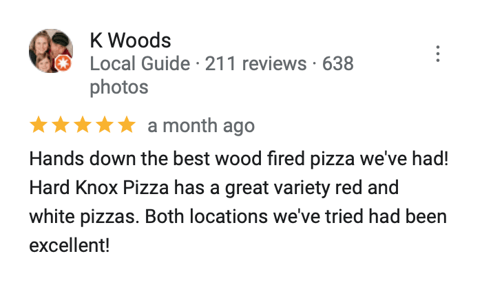 5-Star Review for Hard Knox Pizza in Hardin Valley